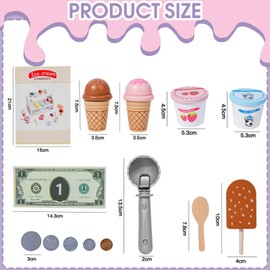 Asheyya Wooden Ice Cream Set, Ice Cream Shop Toys for Kids, Ice Cream Shop Pretend Food Toys for 3 4 5 6 Year Old Girls & Boys