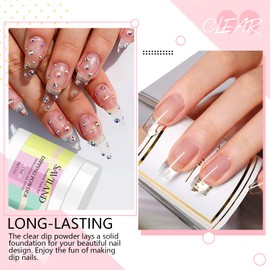 Saviland 60g Clear Dipping Powder - 2.1oz Big Bottle Dip Powder French Nail Art Starter Manicure, Strengthen Nail Powder, Dip Powder Nail Kit Easy for Nail Beginners to Use No Nail Lamp Needed