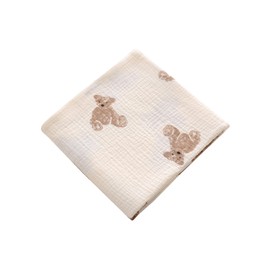 Libaby 100% Cotton Muslin Gauze Cotton 2-Layer Square Newborn 100×100 Gauze Blanket Baby Shower Nursing Cape Baby Carrier Cape Sunshade Baby (B Teddy Bear)