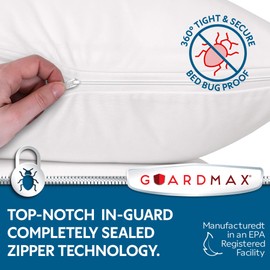 Guardmax Pillow Protector with Zipper Queen Size - (2 Pack) - Waterproof and Bed Bug Proof Pillow Covers - Pillow Cases Protect Against Allergens, Dust Mites, Bed Bugs, and Liquid Spills.(20 X 30)