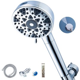 High Pressure Shower head with Handheld 7 Modes, 5” High Flow Hand Held Hydro Rain Showerhead with Stainless Steel Hose and Adjustable Bracket-Premium Chrome - Color: Premium Chrome