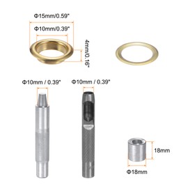 HARFINGTON 100pcs Grommet Tool Kit 10mm Copper Grommet Eyelet Set with Hole Hollow Punch, Grommet Setter Tools for Clothing Leather Fabric Belt, Gold Tone