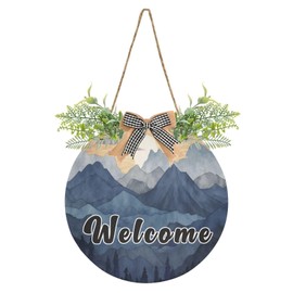 YETTASBIN Welcome Sign Nature Mountain Front Door Sign, Waterproof Wall Hanging Plaque Decorative Porch Wreath for Housewarming, Farmhouse Yard Garden Home Holiday Decor, 12 x 12 Inch