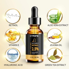 Retinol Serum,ETRONG High Strength Anti-aging Serum with 2.5% Retinol,Hyaluronic Acid and Vitamin E for Face Acne 1 Oz(30ml)