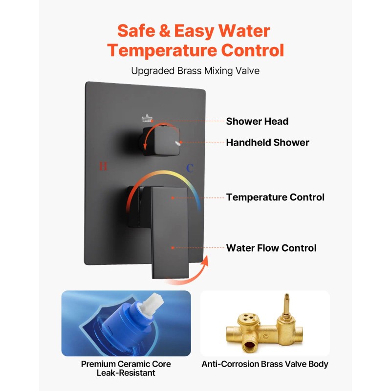 12 Inch Square Rain Shower Head Handheld Spray Ceiling Mount