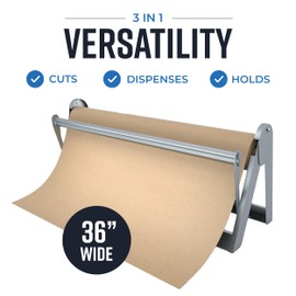 Bryco Goods - 36 Inches All Paper Roll Dispenser and Cutter Made of Heavy-Duty Steel Frame & Sharp Blade. Holds, Dispenses & Cuts. Wall Mountable & Non-Slip Tabletop. Up to 1000ft Rolls