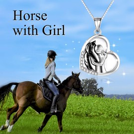 YFN Children’s 925 Sterling Silver Horse Pendant Necklace, Gift for Girls, Sterling Silver, Black horse with shell necklace.
