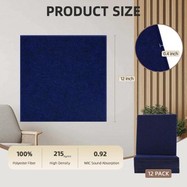 Keemute Acoustic Panels 12-Pack Soundproof Wall Panels - 12"X12"X0.4" High Density Sound Absorbing Panels, Noise Dampening Wall Panels for Home Studio, Office, Conference Room Dark Blue Square