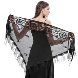 MBAIYO Lace Shawls and Wraps, Women Black Lace Wrap Shawl Triangle Fringe for Evening Dress Wedding Party 81 x 31in (black)