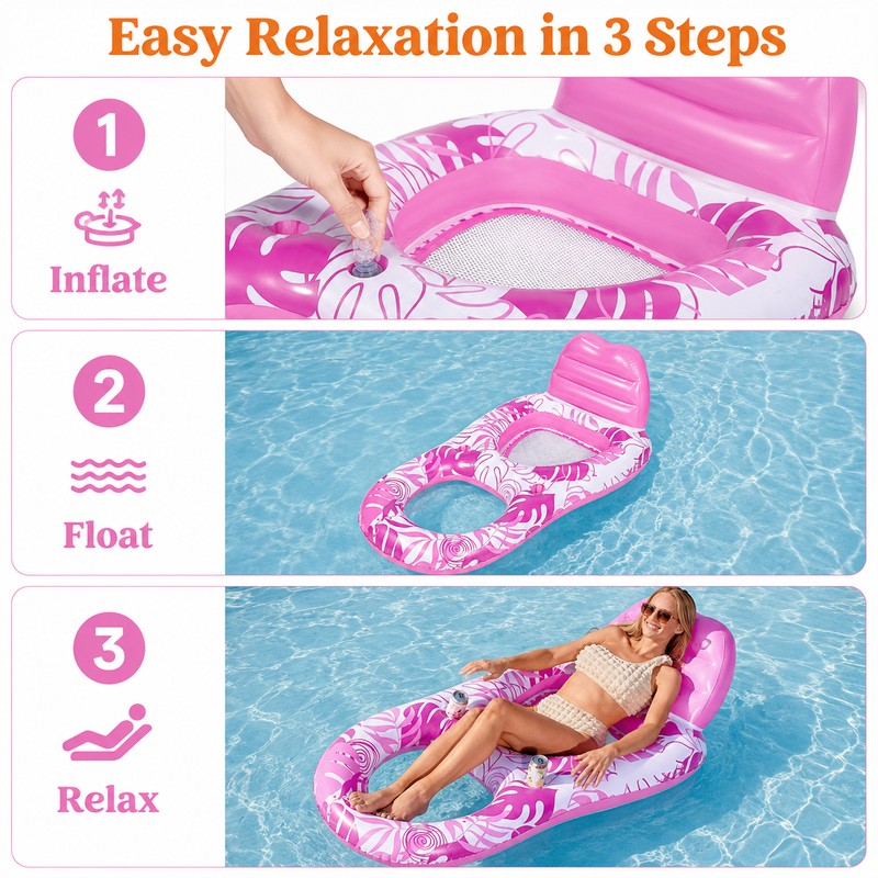 Inflatable Adult Pool Lounger – Tropical Leaf Reclining Float with