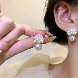 Pearl Dangle Earrings for Women Big Pearl Statement Earrings Rhinestone Jewelry Prom Party Accessories Gifts for Bride Bridesmaid Wedding Guest Dresses for Women