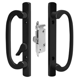 8.5" Legacy Sliding Patio Glass Door Offset Black Handle Set - Sash Controls 2265 WITH Mortise Lock 45° for Handle Replacement Fits 3-15/16” Screw Hole Spacing and 1-1/4" to 2-1/4" Door Thickness