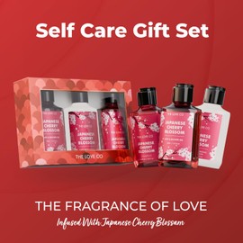 THE LOVE CO. Japanese Cherry Blossom Gift Collection| Indulge in Travel Pack Shower Gel, Body Lotion & Shampoo | Ideal Birthday & Special Occasion Hamper - Pack of 3