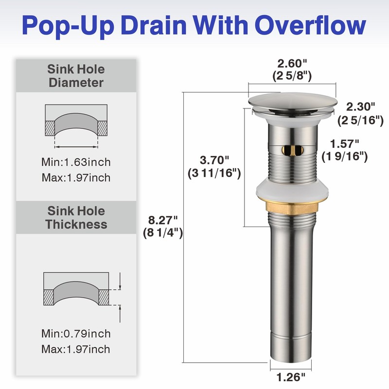 Kablle Bathroom Sink Faucet with Pull Down Sprayer, Brushed Nickel