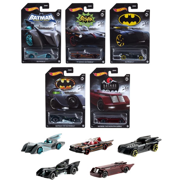 Hot Wheels 986R-GDG83 Assorted Entertainment Theme, Batman (10 Mini Cars Sold in Box), Ages 3 and Up