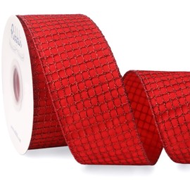 Ribbli Red Glitter Wired Ribbon for Christmas Tree Mesh Sparkling Ribbon 2.5 Inch x 10 Yard Christmas Wired Ribbon for Crafts Wreath Garland Supplies
