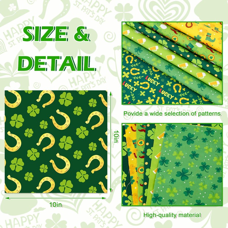 40Pcs St. Patrick's Day Squares Fabric Cotton Fabric Bundles Small