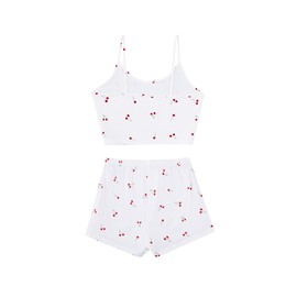 Hilinker Women's Cute 2 Piece Pajama Set Graphic Cami Crop Tops and Shorts PJ Sets White Red Cherry Large