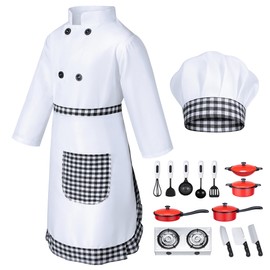Kids Chef Costume for Boys Girls Kitchen Cooking Party Cosplay 8-9 Years Black