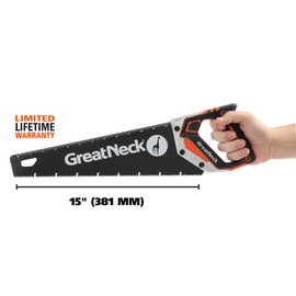 GreatNeck 74003 15" Hand Saw, SK-5 Steel Blade, Tri-Bevel Teeth, Comfort Grip, Aluminum Frame – Wood Cutting Tool for Precise, Fast Cuts