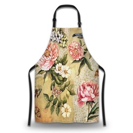 Olikked Garden Apron for Women Vintage Watercolor Floral Mans Aprons for Cooking Funny for Kitchen Cooking Restaurant BBQ Painting Crafting Gardening 27” (W) x 31” (H), Waterproof Apron