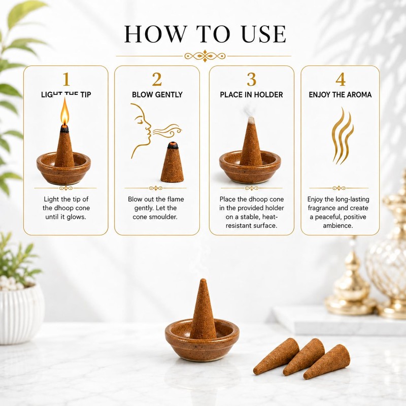 The Aroma Factory Organic Incense Dhoop Cones (Saffron Sandal, Rose,