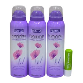 Trio Pack, Feminine intimate Deodorant Delicate & Fragrant Deodorant for Freshness 150mL, Specially formulated for feminine intimate use, With Free Aloe Vera Lip Balm