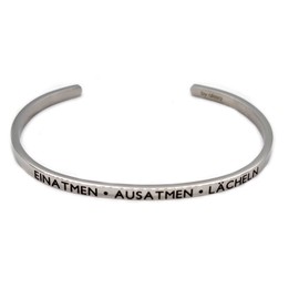 Elegant bangle bracelet in colours: silver, gold or rose gold with mantra and saying - engraving in 2 sizes. Inhale exhale smile, Stainless Steel