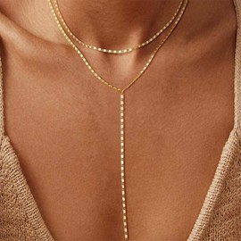 Gold Lariat Necklace for Women Chain Drop Necklaces Y Shaped Pendant Dainty Gold Jewelry Layered Necklace For Women Gift