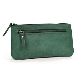 LEATHER VILLAGE Turquoise Leather Pencil Pouch - 8"x4" Double Pocket Pen Case with Zipper - Elegant and Practical Holder for Artists, Students, Men, and Women