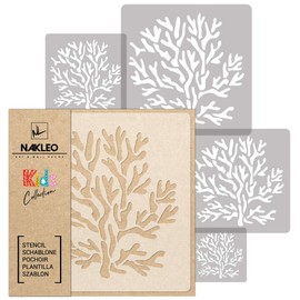 NAKLEO Stencils Painting for Children, Set of 5, 9 x 9 to 34 x 34 cm, Sea Coral, Reusable Plastic Children's Room Painting Template, Room Decoration, Crafts, DIY Wall Furniture Paper