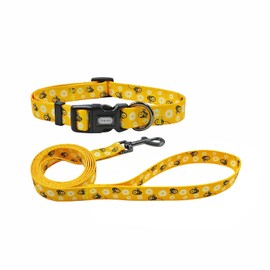 Olahibi Dog Collar and Leash Combo Set, Bee Pattern, Polyester Material, 150CM Matching Leash, for Small Dogs.(S, Bee)
