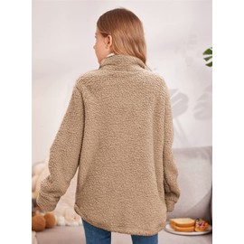 Haloumoning Girls Fuzzy Fleece Jacket Casual Button Down Sherpa Overcoat Faux Fur Jackets Outwear 4-15 Years