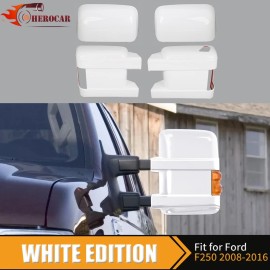 CheroCar 4PC White Full Mirror COVER For 2008-2016 FORD F250 F350 F450 F550 W/Signal Hole