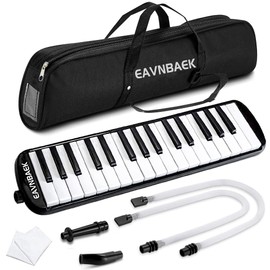 Eavnbaek 32 Keys Melodica Instrument, Soprano Melodica Air Piano Keyboard Pianica with 2 Soft Long Tubes, 2 Short Mouthpieces and Carrying Bag (Black)