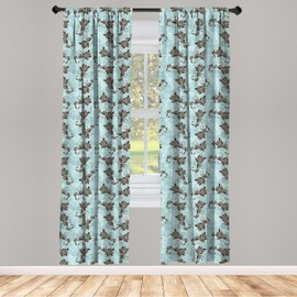 Lunarable Damask Window Curtains, Swirled Shabby Form Leaf Flowers Background Classical Style Victorian Print, Lightweight Decor 2-Panel Set with Rod Pocket, Pair of - 28" x 63", Brown Turquoise