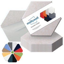 Mollywell Hexagon Acoustic Panels, High Density, Soundproofing, Decorative Noise Reduction Felt Wall Tiles for Ceilings, Home Office & Gaming Room (Beige), 14×12×0.4 Inch