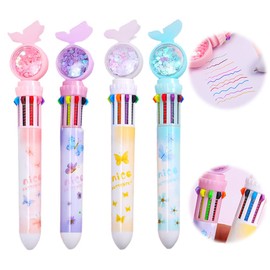 spier Pack of 4 Retractable Ballpoint Pens, 10 Colours Ballpoint Pen, Colourful Retractable Ballpoint Pen, Ballpoint Pen Multicoloured for Office School Supplies Students Children Gift