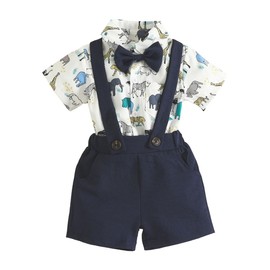 HEOXIN Baby Boys Gentleman Suit, Baby Clothing Gentleman's Bow Tie Press Stud Crotch Newborn Costume, Baby Boy Gentleman Outfit Button Stretch Braces Shorts Baby Clothes, Blue, 0-18 Months, blue