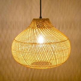 LynPon Rattan Pendant Light, Large Boho Light Fixture for Kitchen Island, Black & Natural Hand Woven Coastal Wicker Chandelier Modern Hanging Light Fixtures for Dining Living Room Foyer Entryway