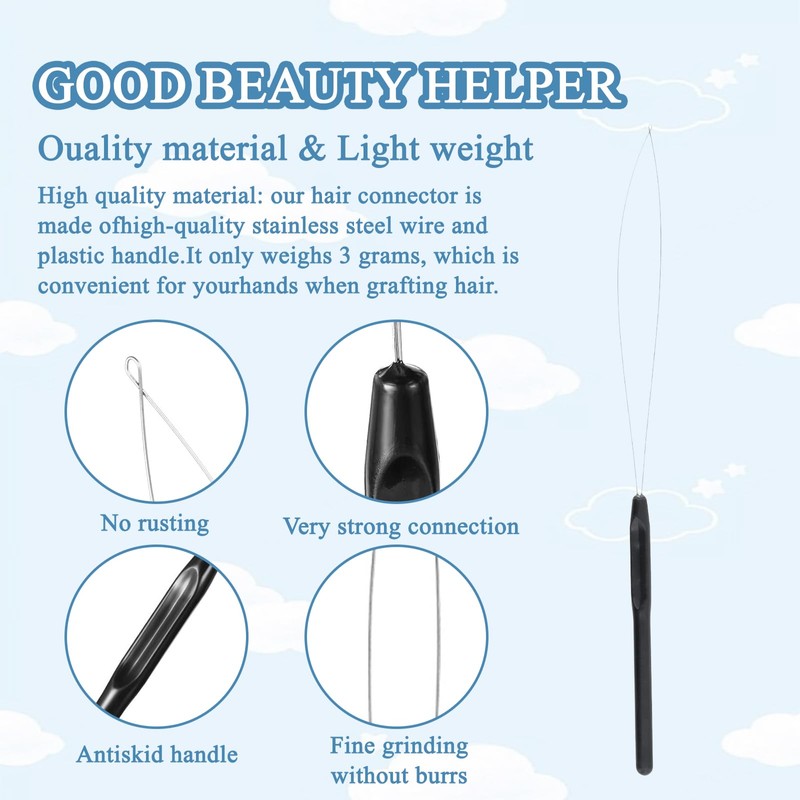 20 Pcs Bead Threader,Black Hair Extension Loop Tool,Flexible and Durable,Suitable