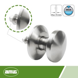 Amig - Fixed Door Knob | Stainless Steel | Classic Round Design | Easy Installation | Ideal for Interior Doors | Ergonomic Grip | Compatible with Any Decor, Mate, Edelstahl