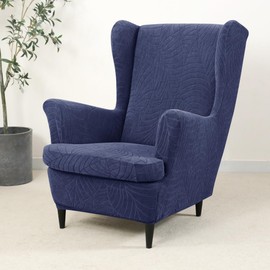 HFCNMY Wingback Chair Covers,2 Pieces Water Repellent Wingback Chair Slipcover Thick Wing Back Chair Covers Slipcover with Arms Wing Back Chair Slipcovers with Elastic Bottom Blue