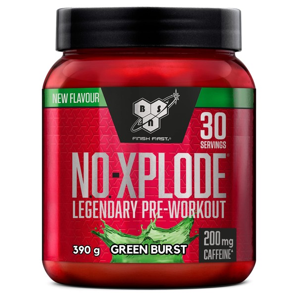 BSN Nutrition N.O.-Xplode Pre Workout Powder Food Supplement, Energy and Focus supportwith Caffeine, Amino Acids, Vitamin C and Zinc, Green Burst Flavour, 30 Servings, 390 g