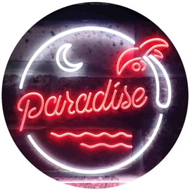 Paradise Island Room Display Dual Color LED Neon Sign White & Red 12" x 8.5" st6s32-i3504-wr