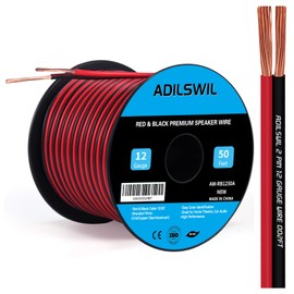 ADILSWIL Speaker Wire Cable 12 Gauge 50FT 12/2 AWG CCA Red Black Wire 2 Conductor Bonded Zip Low Voltage Wire DC 12V/24V Stereo Audio Light Car Wire CL2 Electrical Wire for Hookup and Extension