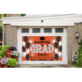 Congrats Grad 2025 Banner Orange White and Black Graduation Banner Orange Graduation Party Decorations 2025 - Class of 2025 Graduation Photo Backdrop Graduation Party Supplies 2025-72x44 inch