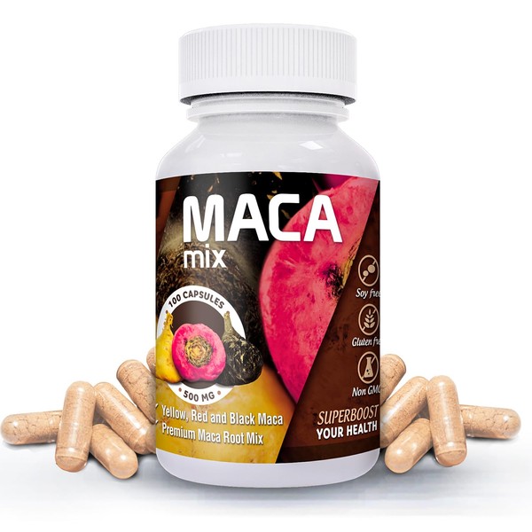 Sikyriah Strong Organic Maca Mix Root Powder Capsules - Black, Yellow & Red Maca from Peru – Energy and Mood Support Supplement for Men and Women - 1500 mg per Serving
