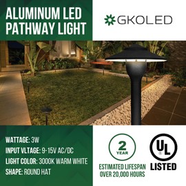 GKOLED 6-Pack Aluminum Pathway Lights, Low Voltage LED Landscape Path Light, 9-15V AC/DC Outdoor Walkway Lighting with 3W 3000K Integrated LED Chips for Yard Lawn, Ground Stake, Black