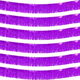 We Moment 6 Pack 10 Feet Purple Foil Fringe Garland Streamers Metallic Tinsel Banner Wall Hanging Fringe Curtain Glitter Backdrop Banner for Parade Floats Wedding Birthday Purple Party Decorations